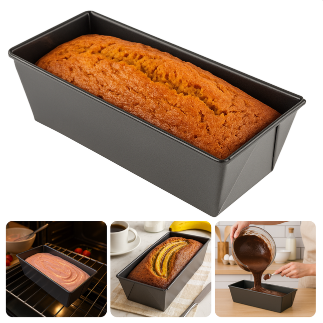 Cheqo® Cakevorm Zwart - Non-Stick Coating - Vaatwasserbestendig - Bakvorm - Rechthoekige Cakevorm - Ovenbestendig - Niet Magnetronbestendig - Keukenaccessoire - Bakgerei - Eenvoudig Schoon Te Maken - Hittebestendig