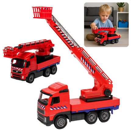 Cheqo® Brandweerauto met Uitschuifbare Ladder - Grote Brandweerauto - Brandweerauto Speelgoed - Brandweerwagen - Brandweerauto Met Ladder - Grote Speelgoedauto - Brandweerauto Voor Kinderen - Speelgoed Vrachtwagen