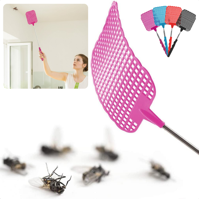 Cheqo® Uitschuifbare Vliegenmepper - Telescopische Vliegenmepper - Vliegenmepper met Telescoopsteel - Lange Vliegenmepper - XL Vliegenmepper - Vliegenmeppers