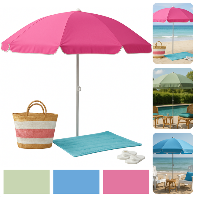 Cheqo® Strandparasol 200 cm - Strand Parasol - Ook voor Balkon - UV-bescherming - Opvouwbaar en Kleurrijk - Ideaal voor Strand