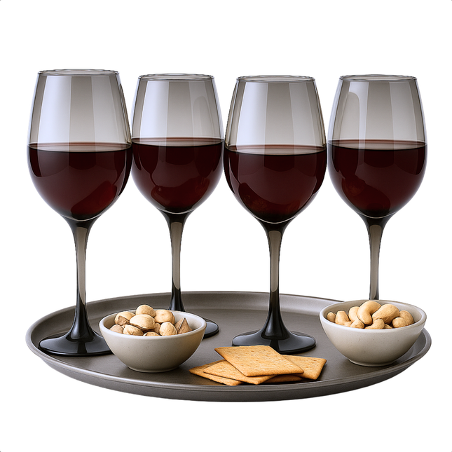 Cheqo® Rode Wijnglazen Set - Luxe Wijnglas Set Zwart - Smoke Wijnglazen voor Rode Wijn - Hoogwaardig Gesmokt Glas