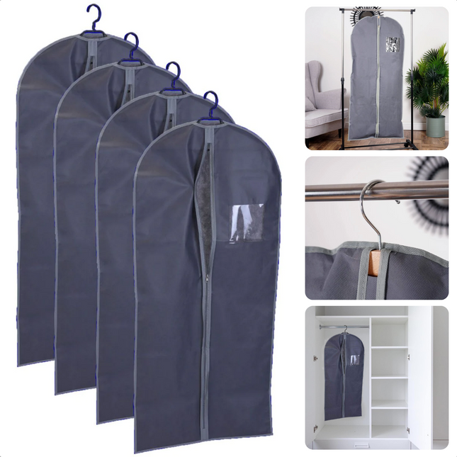 Cheqo® Kledinghoes Set - Kledinghoezen - Kledingbeschermhoes - Kledingopbergzak Met Rits - 60x100 cm - Opbergzak voor Kleding - Stofbescherming - 4 Stuks