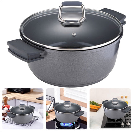 Cheqo® Titanium Kookpan - 20cm - 1.8 liter - Inductie Geschikt - Krasbestendig - Glazen Deksel 