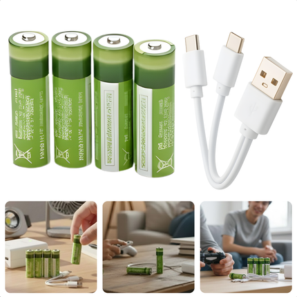 Cheqo® Oplaadbare Batterijen AAA - USB Oplaadbaar - 400mAh Capaciteit - 4 Stuks Set - Lithium-Ion Technologie - USB-C Connector - Snel Opladen - Led Indicator - Maximaal 1000 Keer Opladen