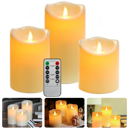 Cheqo® LED Kaarsen Set - Bewegende Vlam - Dimbaar en Ivoor - Inclusief Afstandsbediening