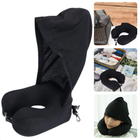 Cheqo® Luxe Nekkussen Vliegtuig en Auto met Capuchon - Reiskussen met Capuchon - Ergonomisch en Wasbaar