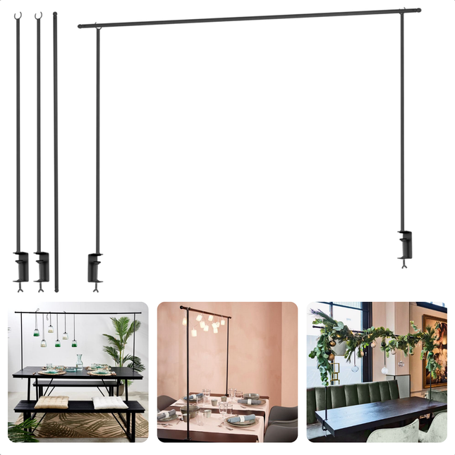 Cheqo® Tafelklem - Tafelstang Zwart Metaal - Tafeldecoratie - Feestdecoratie - Binnen en Buitengebruik - Verstelbare Tafelklem - Decoratieframe Binnen Buiten