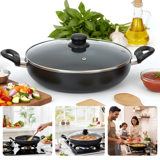Cheqo® Hapjespan met Deksel - Koekenpan met Deksel - Inductie Hapjespan - Inductie Pan met Deksel - Glazen Deksel Pan - Pan met Glazen Deksel