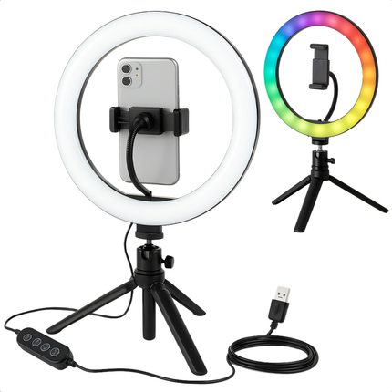 Cheqo® Selfie Ringlamp - Ring Light Met Statief - Ring Lamp LED - TikTok Content Creatie Tripod - USB Voeding - Telefoonhouder