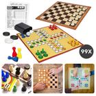 Cheqo® Bordspel Set - 99 Spellen in 1 - Gezelschapsspellen - Inclusief Dobbelstenen en Pionnen