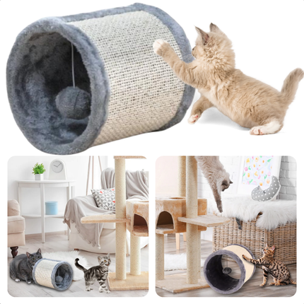 Cheqo® Kattentunnel met Krabfunctie - Krabpaal - Kattenspeelgoed - Interactief Speelgoed met Bal - Sisal Krabton - Duurzaam en Leuk