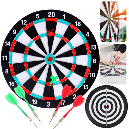 Cheqo® Tweezijdig Dartbord Set - Darten Set - Met Dartpijlen - 37 cm - Inclusief 6 Pijlen - Voor Kinderen en Volwassenen - Dubbelzijdig