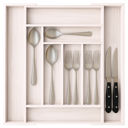 Cheqo® Uitschuifbare Bamboe Bestekbak - Keukenlade - Besteklade Uitschuifbaar - Verstelbare Lade Organizer - Bestekhouder - Wit