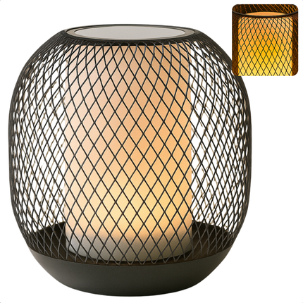 Cheqo® Solar Tafellamp - Metalen Lantaarn - Sfeerverlichting Tuin - Buitenlamp - Tafel Lamp op Zonne-energie