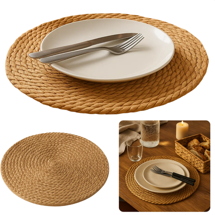 Cheqo® Jute Placemat - Ronde Placemat - 40 cm Diameter - Jute Materiaal - Natuurlijk Jute - Tafelbekleding - Eettafel Decoratie - Jute Onderlegger - Natuurlijke Uitstraling - Ronde Vorm - Rustieke Stijl - Bohemian Stijl