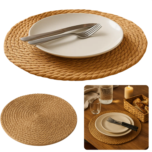Cheqo® Jute Placemat - Ronde Placemat - 40 cm Diameter - Jute Materiaal - Natuurlijk Jute - Tafelbekleding - Eettafel Decoratie - Jute Onderlegger - Natuurlijke Uitstraling - Ronde Vorm - Rustieke Stijl - Bohemian Stijl