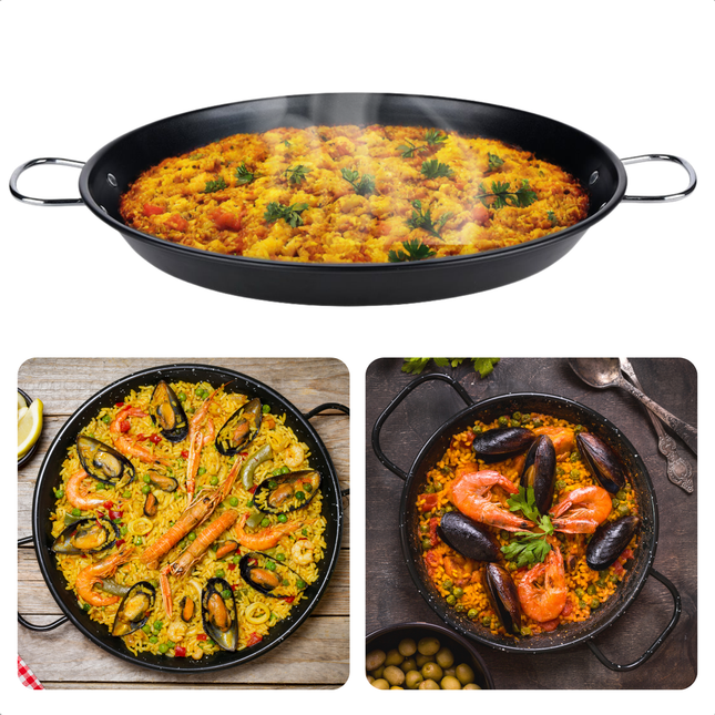 Cheqo® Luxe Paellapan - Paella Pan - Antiaanbak - Alle Warmtebronnen - Grote Stalen Pan voor Inductie