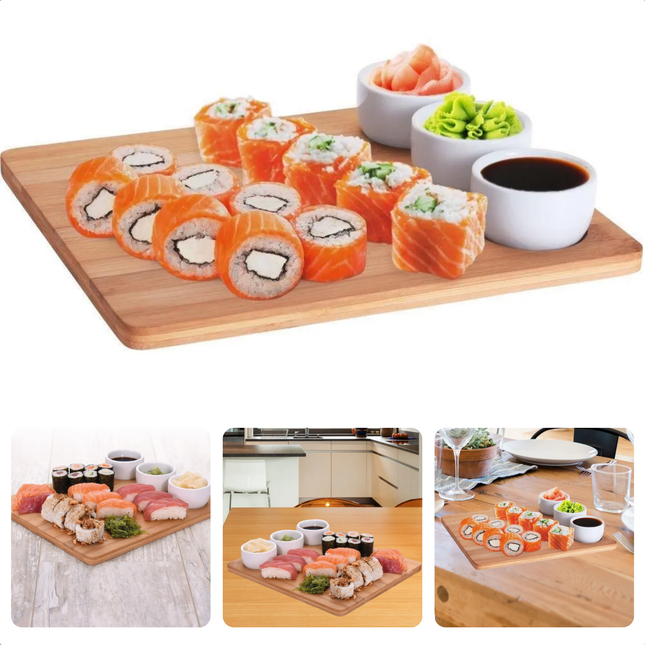 Cheqo® Japanse Sushi Servies Set - Sushi Set - Sushiset 4-Delig - Houten Plank met Bakjes - Serveerplank voor Sushi