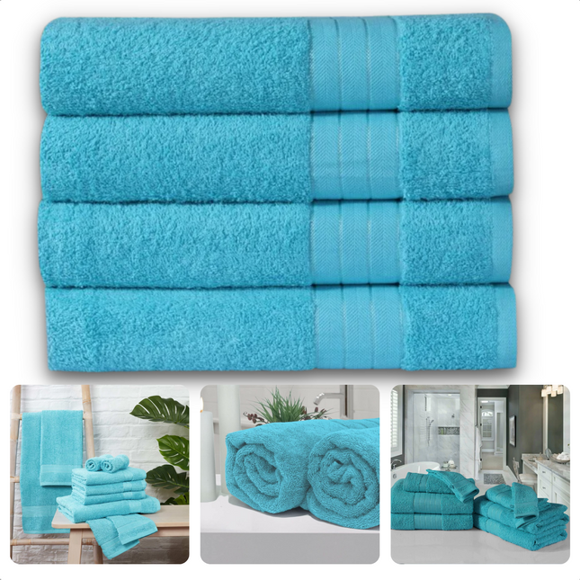 Cheqo® Handdoeken Set - Set van 4 Stuks - Aqua Blauw - 50 x 100 cm - 100% Katoen - 500 gr/m2 - Handdoek - Hotel Kwaliteit - Handdoek Badkamer - Zware Kwaliteit - Luxe Uitvoering - Extra Zacht & Stevig - Handdoekenset - Badhanddoeken Handdoeken