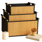 Cheqo® Bamboe Opbergmanden - Set Van 3 - Multifunctionele Manden - Badkamermanden - Stapelbare Manden - Houten Handvatten - Naturel En Zwart - Opbergdoos - Kastmanden - Bamboe Materiaal - Verschillende Formaten - Opbergoplossing