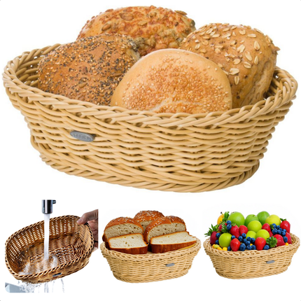 Cheqo® Ovale Broodmand - Broodmandje - Fruitmand - Waterbestendig - Mand - Mandje - Rieten Look