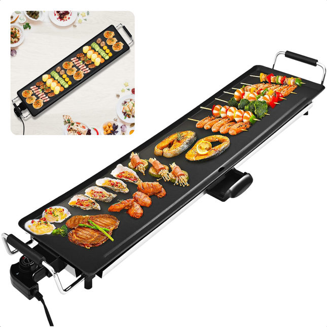 Cheqo® Teppanyaki Grillplaat XXL - Gourmet Plaat - 100x20 cm - Tafelgrill - Elektrische Bakplaat 2000W - Anti-aanbaklaag