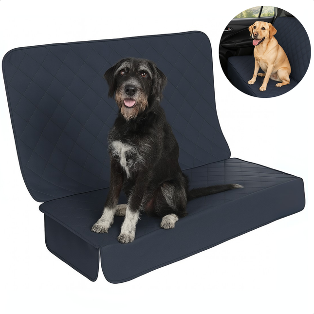Cheqo® Autodeken Hond Achterbank – Zwarte Beschermhoes Auto – Hondenkleed Waterdicht & Antislip – Universele Maat – Comfortabele Hondendeken Auto – Verstelbare Riemen – Opvouwbaar – Honden Autohoes