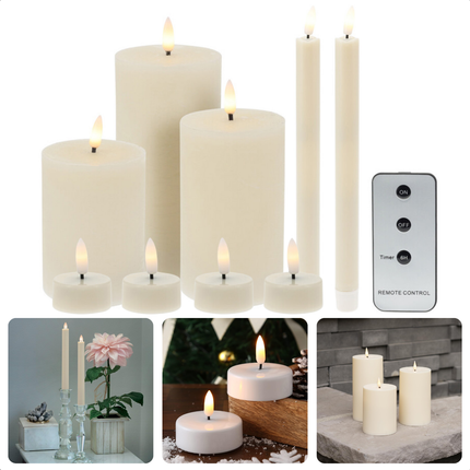 Cheqo® LED Kaarsenset - Led Kaarsen met Afstandsbediening - Dinerkaars - Waxinelicht - Led Kaars met Flikkerende Vlam - Beweegbare Vlam - 9-Delig Met Afstandsbediening - Ivoor Wax