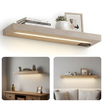 Cheqo® Wandplank met Led Verlichting - Wandplank met Verlichting - Wandplank Led - Wandplank Verlichting - Wandplank Bruin - Wandrek met Led Verlichting - Wandrek met Verlichting - Wandrek Bruin - Wandplank met Licht