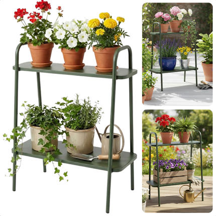 Cheqo® Bloemenrek - Plantenrek - Plantenstandaard - Plantenrek Binnen - Plantenrek Buiten - Bloemenrek Binnen - Bloemenrek Buiten - Groen Bloemenrek - Groen Plantenrek - Plantenrek met Niveaus - Plantenstandaard met Verdiepingen