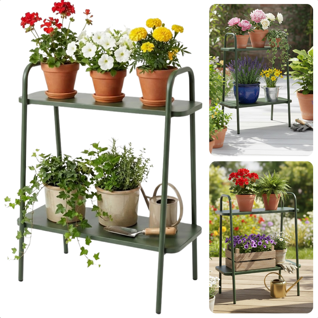 Cheqo® Bloemenrek - Plantenrek - Plantenstandaard - Plantenrek Binnen - Plantenrek Buiten - Bloemenrek Binnen - Bloemenrek Buiten - Groen Bloemenrek - Groen Plantenrek - Plantenrek met Niveaus - Plantenstandaard met Verdiepingen