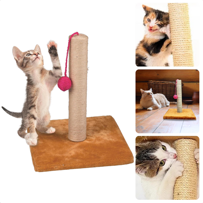 Cheqo® Compacte Krabpaal - 35 cm hoog - Met Speelbal en Sisaltouw - Krabpaal voor Katten - Kleine Katten - Grote Katten - Kattenspeelgoed - Kattenpaal - Extra Sterk Krabpalen