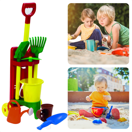 Cheqo® Emmerset voor Kinderen - Tuinierset - Zand Speelgoed - Strand Speelgoed - Schepje - Hark - Emmer - Tuinspeelset Kinderen - 9-Delig Speelgoed - Voor Buiten Spelen
