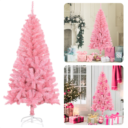 Cheqo® Roze Kerstboom - Kerstboom - Kunstkerstboom 150 cm - PVC - Met Standaard - Binnen/Buiten Gebruik