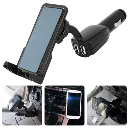 Cheqo® Telefoonhouder Auto - Telefoon Houder - Auto Oplader - Draaibare USB Oplader - Universeel - Veilig Navigeren - Kunststof