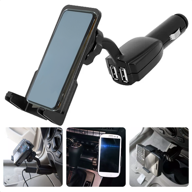 Cheqo® Telefoonhouder Auto - Telefoon Houder - Auto Oplader - Draaibare USB Oplader - Universeel - Veilig Navigeren - Kunststof