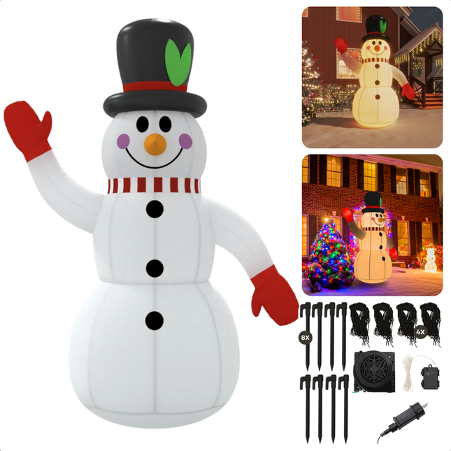 Cheqo® Opblaasbare Sneeuwpop - Sneeuwpop Opblaasbaar - Sneeuwman - 300 cm - Kerstdecoratie Buiten - Weerbestendig Oxford Stof