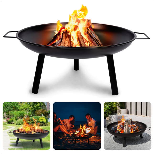 Cheqo® Vuurschaal Staal Ø60 cm - Vuurkorf - Tuinhaard - Sfeerhaard - Terrasverwarmer - Draagbare Terrasverwarming - Met Handvaten