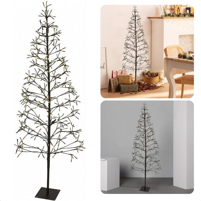 Cheqo® Sfeervolle Lichtboom - Kerstboom -  120 Cm - 160 Warm Witte LED's - Sfeerverlichting - Kerstverlichting - Kerstlampjes - Takken met Verlichting - Voor Binnen en Buiten - Met Metalen Standaard - 500 cm Aansluitsnoer - Kerstversiering Lichttakken