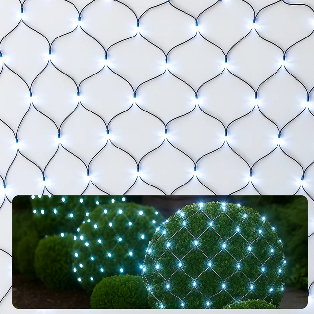 Cheqo® Netverlichting Buiten - Kerstverlichting Buiten - Kerstlampjes 320 LED Lampjes - Koelwit Licht - Groen Snoer - IP44 Adapter - Geschikt voor Buiten - Lichtnet Kerstverlichting - Tuinverlichting - Sterrenhemel Effect - Lichttapijt