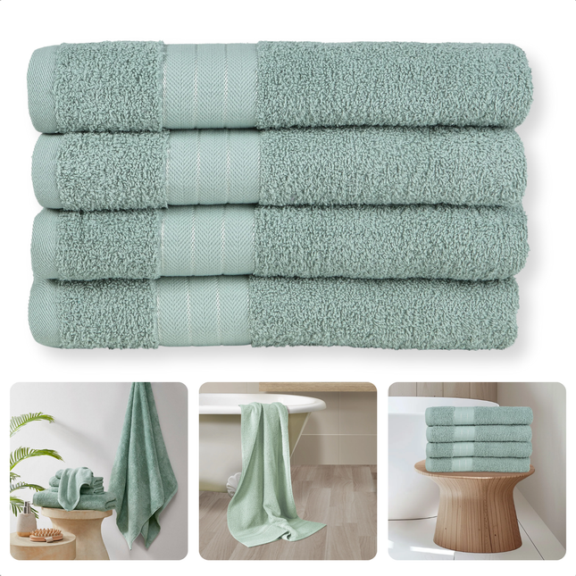 Cheqo®  Handdoeken Set - Set van 4 Stuks - Sage Groen - 50x100 cm - 100% Katoen - 500 gr/m2 - Handdoek - Hotel Kwaliteit - Handdoek Badkamer - Zware Kwaliteit - Luxe Uitvoering - Extra Zacht & Stevig - Handdoekenset - Badhanddoeken