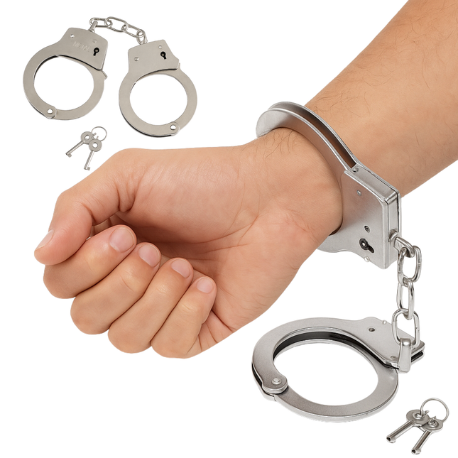Cheqo® Metalen Handboeien - Stoere Handboeien - Handboeien Met Sleutels - Verstelbare Handboeien - Handboeien Met Ketting - Zilveren Handboeien - Handboeien Voor Rollenspel - Handcuffs - Metalen Boeien - Metalen Cuffs