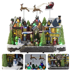 Cheqo® Kerstdorp Vliegende Arreslee - Kersthuisje - Kersttafereel met LED Verlichting - 35 cm - Kunststof - Met Muziek