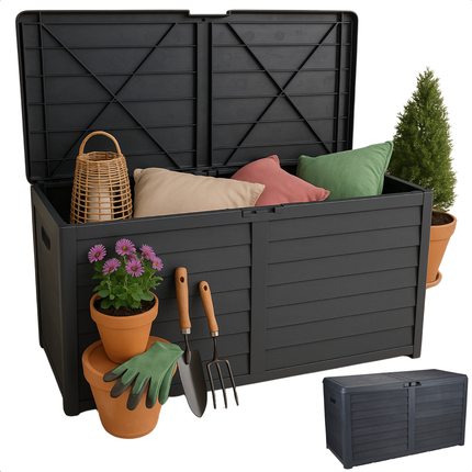 Cheqo® Kussen Opbergbox - Kussenbox - Tuinkussenbox - Tuinkussen Box - Weerbestendig & Verrijdbaar - Opbergbox Tuin voor Buiten - 420 L - Antraciet