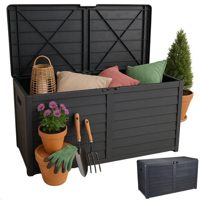 Cheqo® Kussen Opbergbox - Kussenbox - Tuinkussenbox - Tuinkussen Box - Weerbestendig & Verrijdbaar - Opbergbox Tuin voor Buiten - 420 L - Antraciet