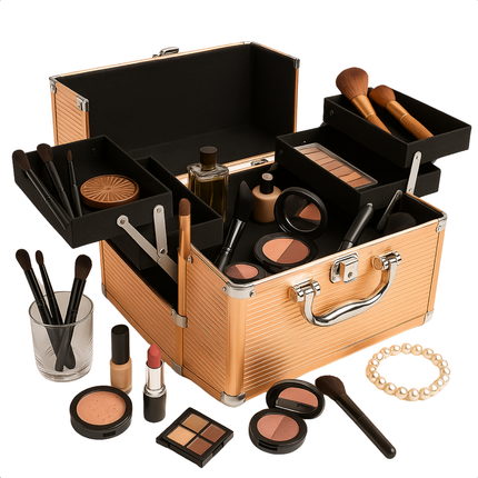 Cheqo® Make-up Koffer - Cosmetica Koffer - Make-Up Set - Grote Make Up Organizer - Professionele Beautycase - Visagiekoffer
