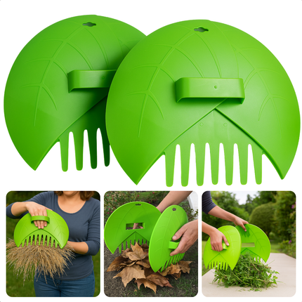 Cheqo® Bladgrijper Set - Bladgrijpers - Hark - Bladhark - Handharken - Bladeren Tuinhark - Lichtgewicht Kunststof - Tuinafval Verzamelen - Groen