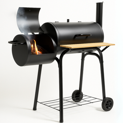 Cheqo® Rookoven met Barbecue - Rook Oven - BBQ Smoker Barbecue 2-in-1 - Verrijdbare BBQ - Houtskool & Rookoven - Met Wielen