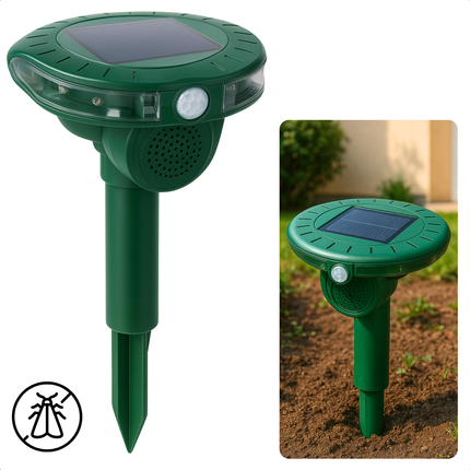 Cheqo® Ultrasone Ongediertje Verjager - Mollen Verjager - Mollenverjager op Zonne Energie - Insectenverjager - Bewegingssensor - Spatwaterdicht - Voor Tuin