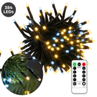 Cheqo® Kerstverlichting - Kerstlampjes - Kerstboomverlichting - 384 LED - Twotone Verlichting - Warm Wit en Wit - 8 Lichtfuncties - Automatische Timer - Binnen en Buiten - IP44 Adapter - Cluster Kerstverlichting - 490 CM Lengte - Geheugenfunctie
